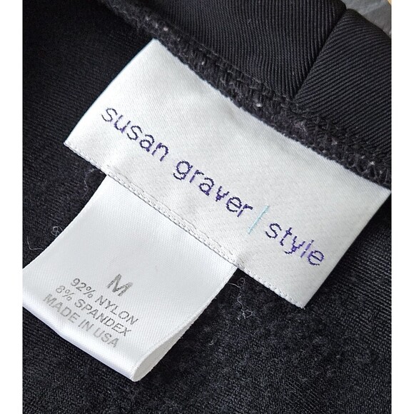 Susan Graver Style Liquid Knit 3/4 Sleeve Open Front Cardigan Black M Collared - Picture 6 of 7